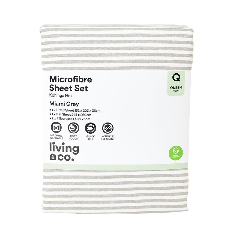 Living & Co Microfibre Sheet Set Miami Grey Queen, , hi-res