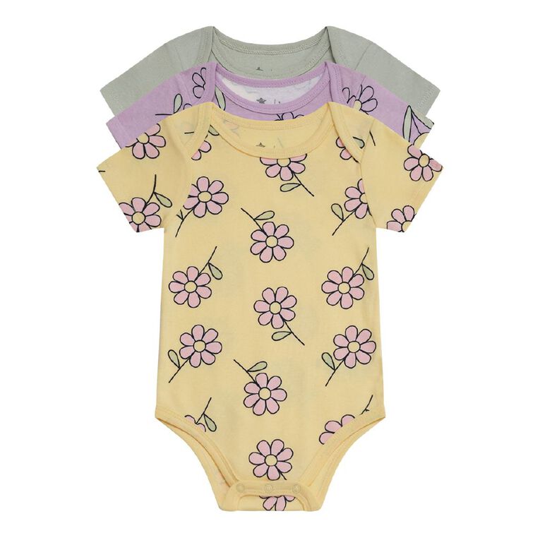 Young Original Babies' Short Sleeve Printed Bodysuit 3 Pack, Purple Light, hi-res