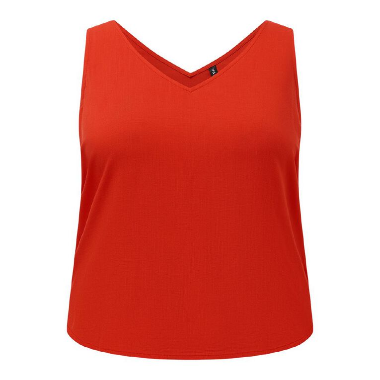 H&H Plus Women's Curve Sleeveless V Neck Top, Red Mid, hi-res