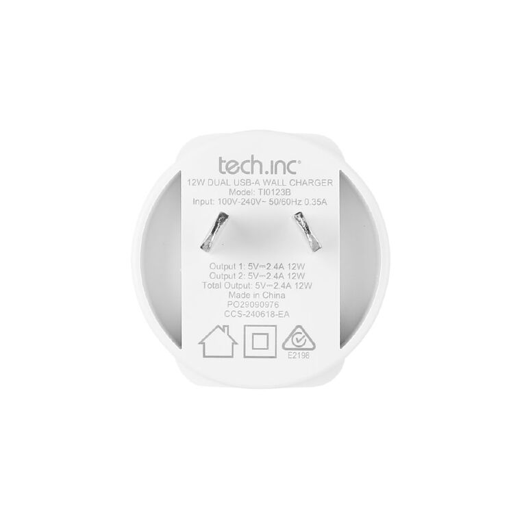 Tech.Inc 12W Dual USB-A Wall Charger TI0123B, , hi-res