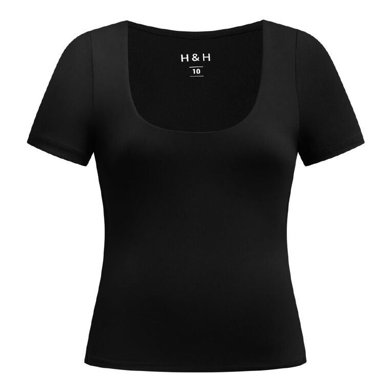 H&H Women's Longline Contour Scoop Nk Top, Black, hi-res