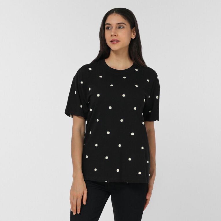 H&H Women's Short Sleeve Embellished Tee, Black, hi-res
