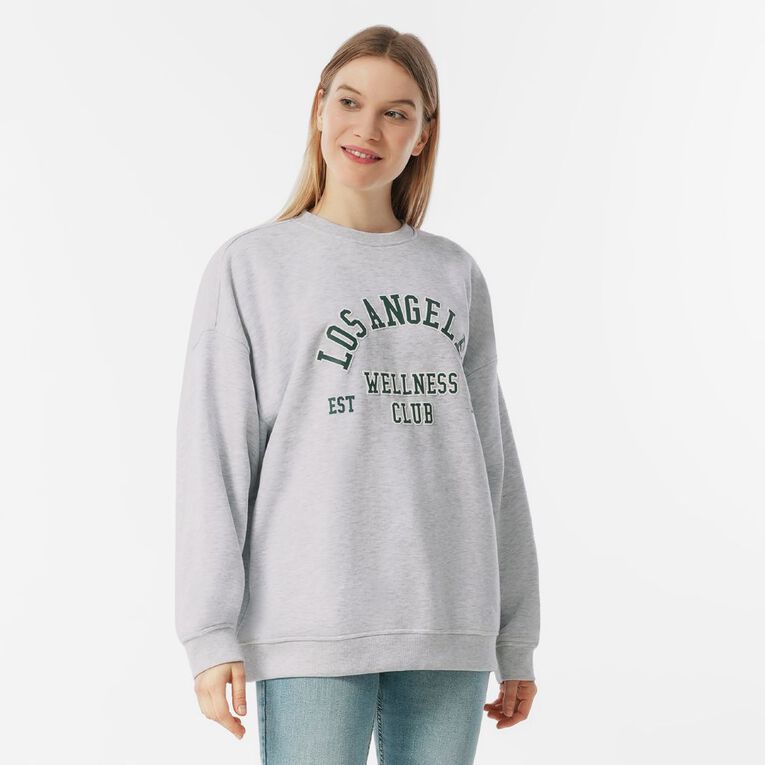 H&H Women's Long Sleeve Oversized Crew, Grey Light, hi-res