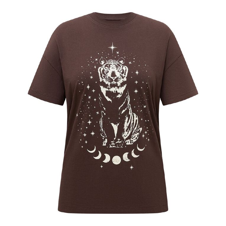 H&H Women's Short Sleeve Boyfriend Graphic Tee, Brown Dark, hi-res