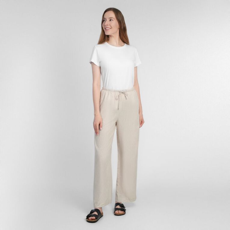 H&H Women's Linen Blend Tie Waist Pants, Brown Light, hi-res