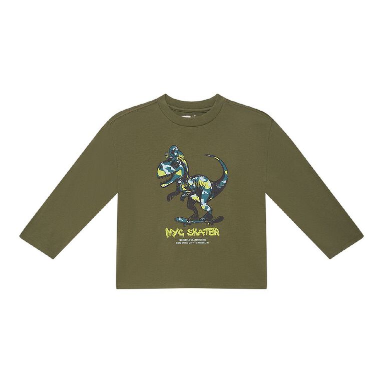 Young Original Long Sleeve Printed Tee, Green Dark, hi-res