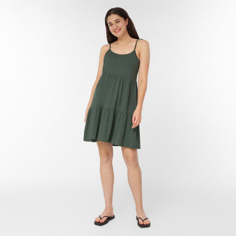 H&H Women's Tiered Slub Mini Dress, Green Dark, hi-res