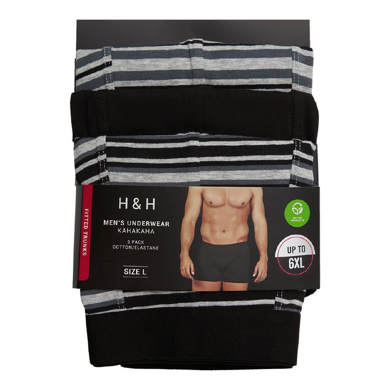 H&H Men's Trunks 3 Pack, Black/Grey, hi-res
