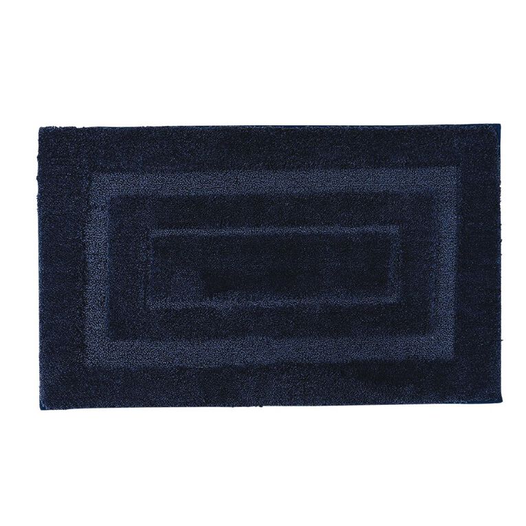 Living & Co Bath Mat Vienna Tufted Microfibre Navy 50cm x 80cm, Navy, hi-res