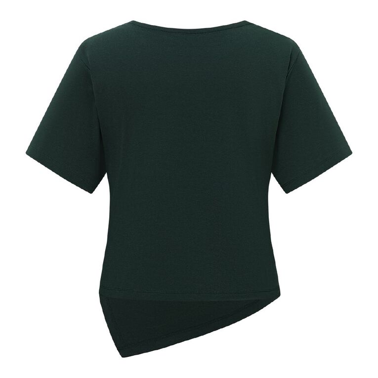 H&H Women's Short Sleeve Asymmetric Hem Tee, Green Dark, hi-res