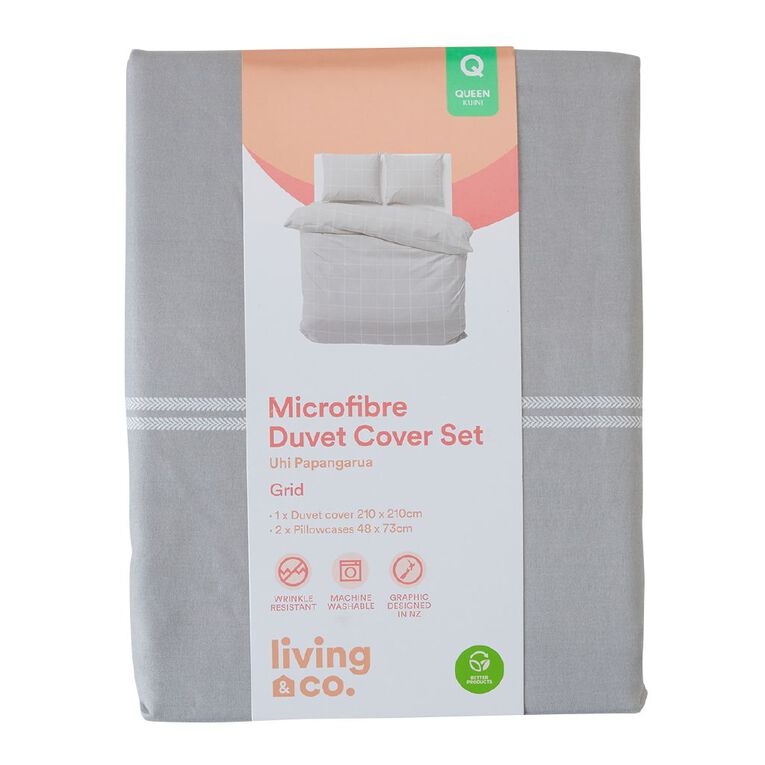 Living & Co Duvet Cover Set Grid Grey Single, , hi-res