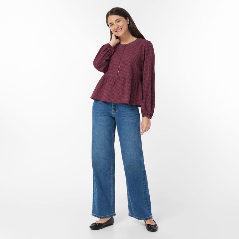 H&H Women's Long Sleeve Button Through Blouse, Pink Dark, hi-res
