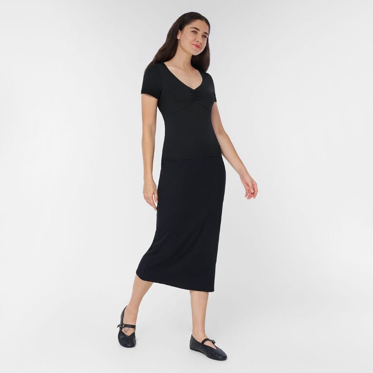 H&H Women's Short Sleeve Contour Print Scoop Neck Top, Black, hi-res