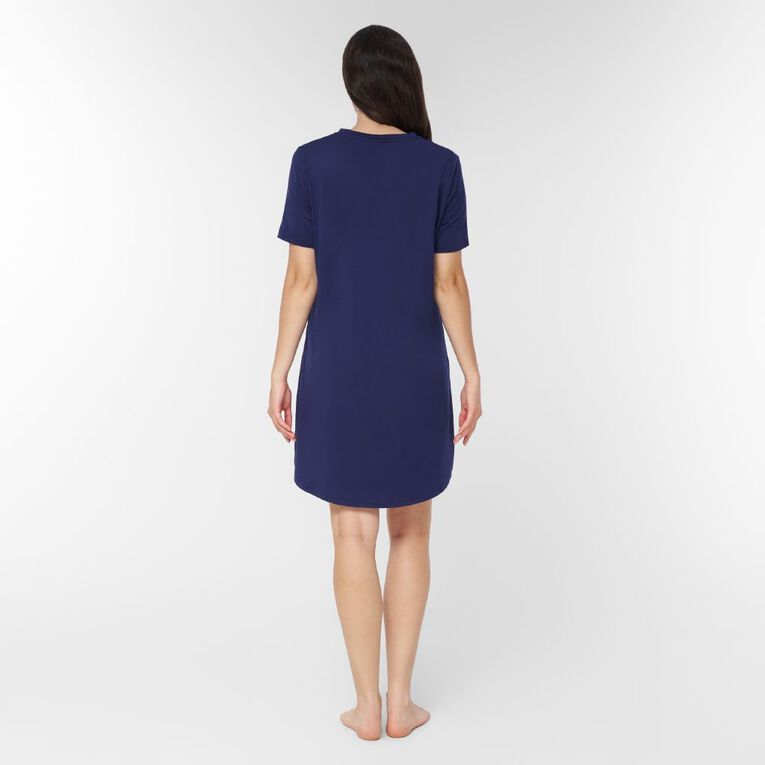 H&H Women's Comfy Short Sleeve Nightie, Blue Dark, hi-res