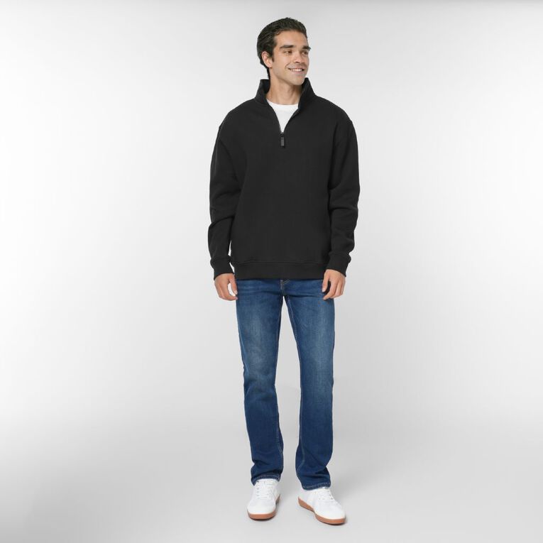 H&H Men's heavyweight Quater Zip Sweat, Black, hi-res