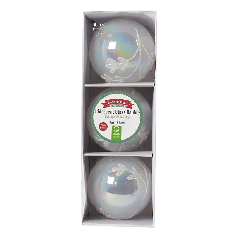 Wonderland Fun Festive Iridescent Glass Christmas Baubles 3 Pack, , hi-res