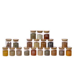 Living & Co Bamboo & Glass Spice Jar Set with Labels 20 Pack