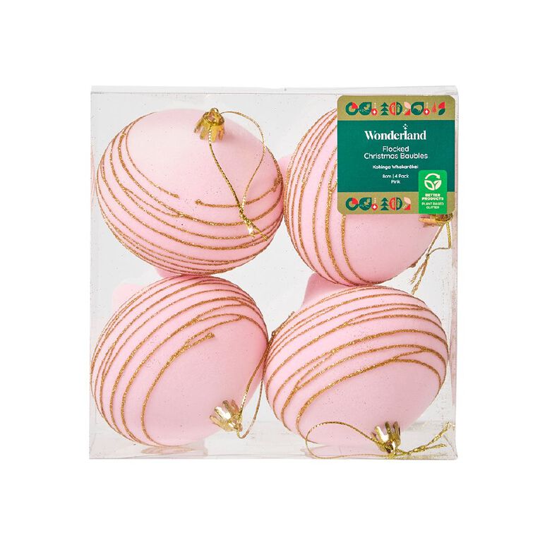 Wonderland Flocked Onion Bauble 8cm 4 Pack, , hi-res