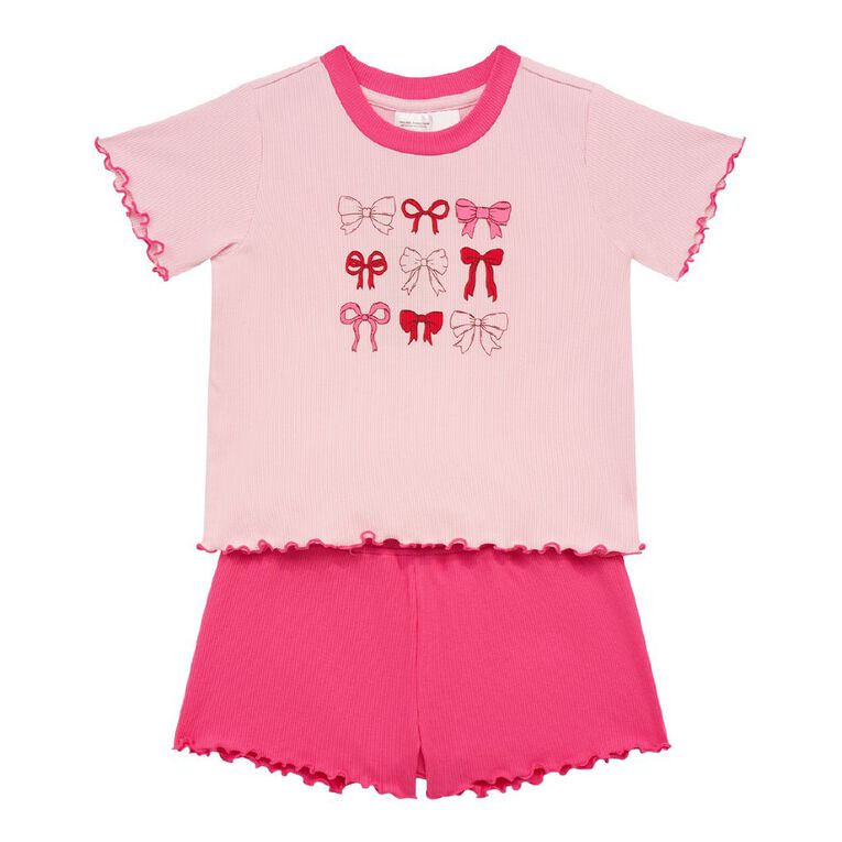 H&H Girls' Rib Bike Tee and Short Pyjama Set, Pink Light, hi-res