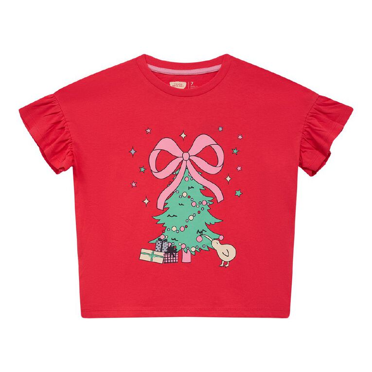 Young Original Frill Sleeve Christmas Tee, Red Mid, hi-res