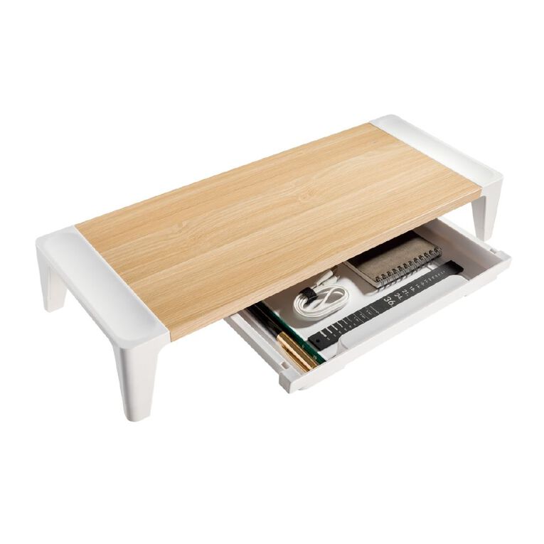 Bracom Universal Tabletop Monitor Riser with drawer White, , hi-res