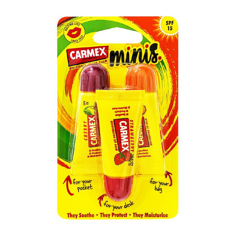 Carmex Mini Squeeze Tube 5G - Strawberry Cherry And Pineapple 3 Pack, , hi-res