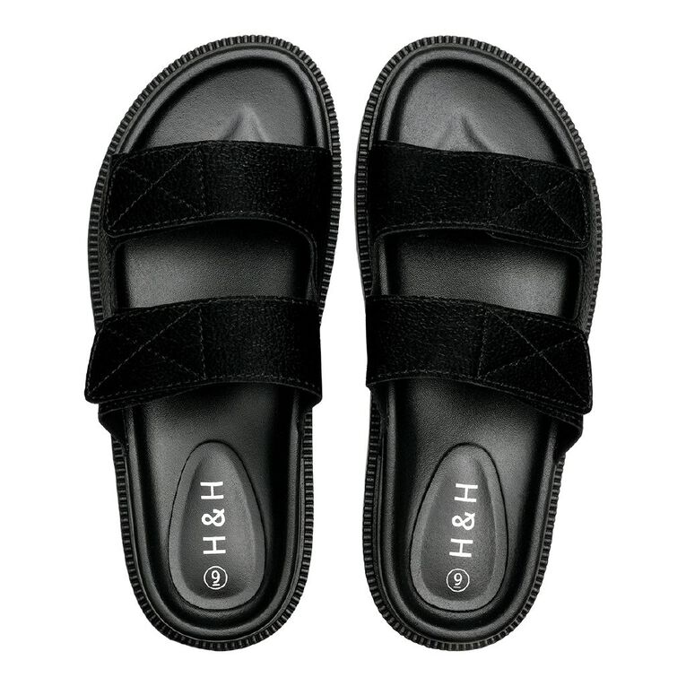 H&H Women's Alissa Double Strap Sandals, Black, hi-res