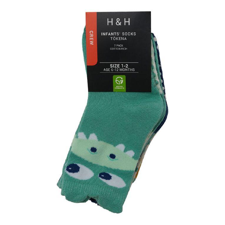 H&H Infants' Jaquard Crew Socks 7 Pack, Green Light, hi-res