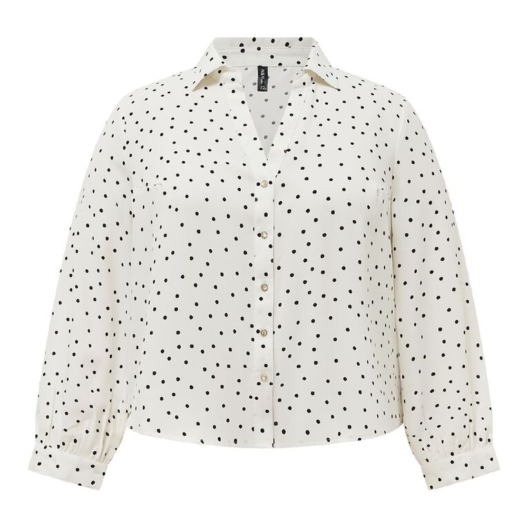 H&H Curve Women's Long Sleeve V-Neck Shirt, White/Black, hi-res