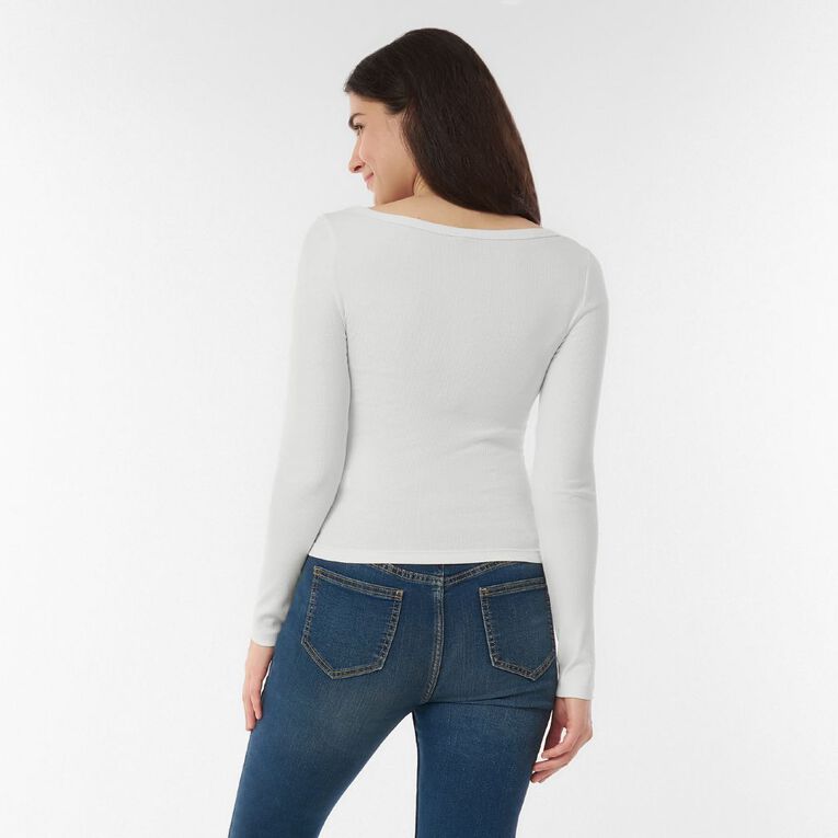 H&H Women's Long Sleeve Scoop Neck Rib Top, Cream, hi-res