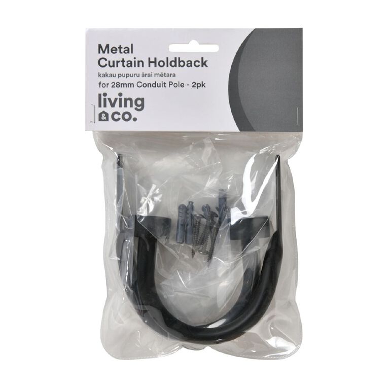 Living & Co Metal Curtain Holdback 2 Pack Black, , hi-res