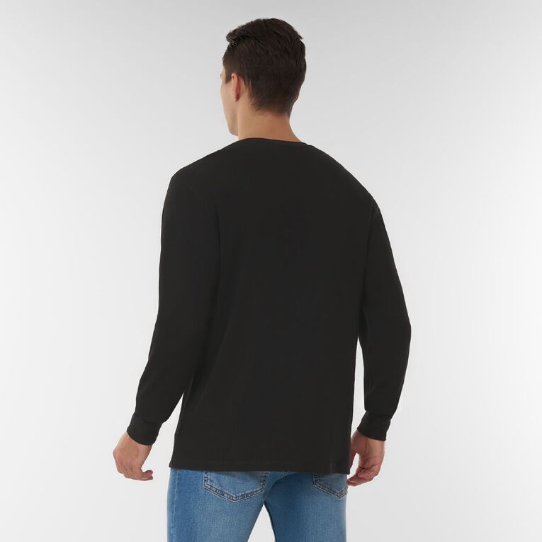 H&H Men's Waffle Henley Tee, Black, hi-res
