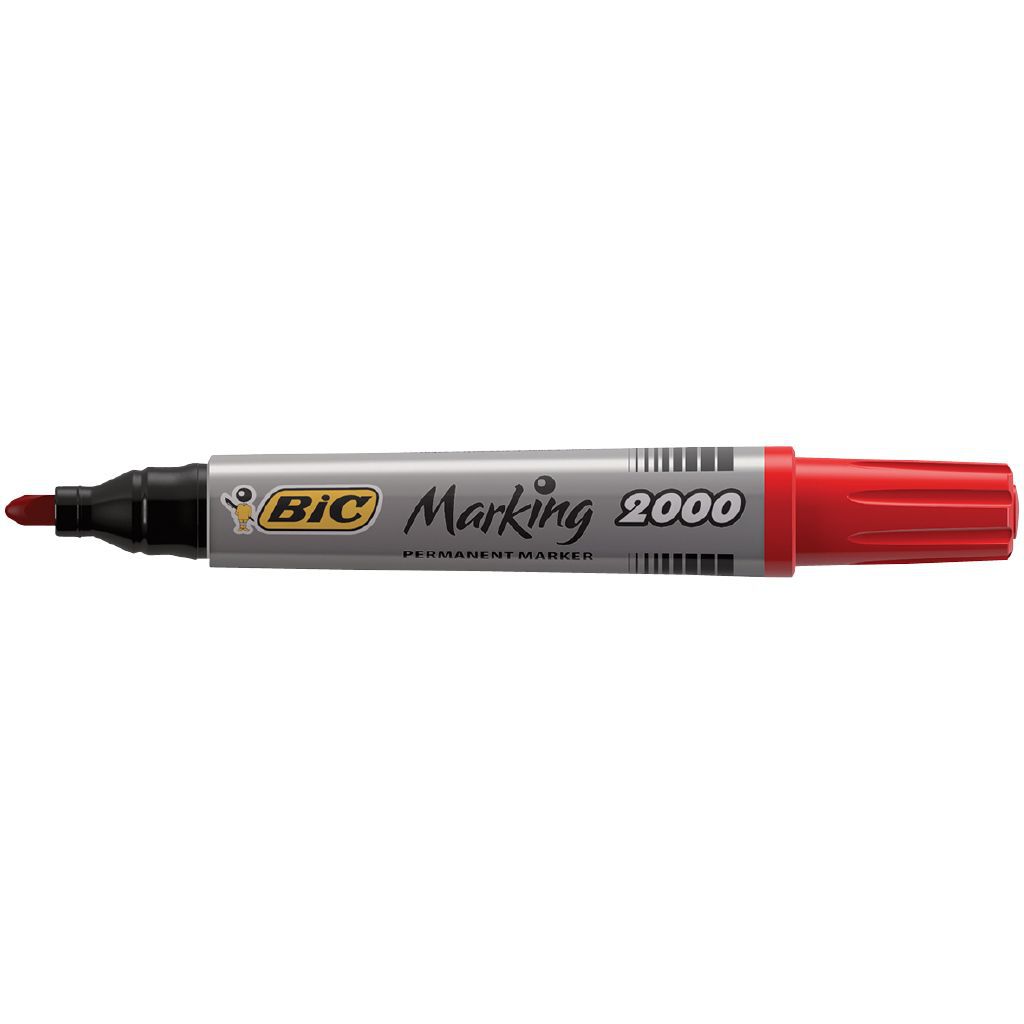 12 Pennarelli Indelebili BIC Marking 2000 ECOlutions - Punta Media 1.7mm, Rosso, Con Materiali Riciclati
