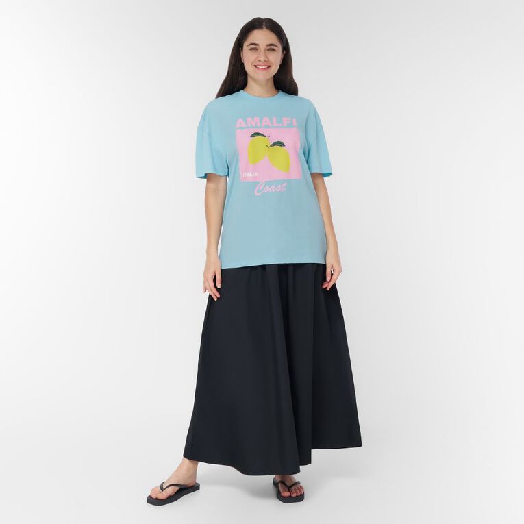 H&H Women's Short Sleeve Boyfriend Graphic Tee, Blue Mid, hi-res