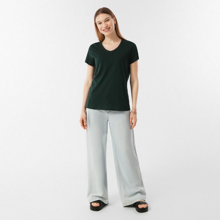H&H Women's Short Sleeve V-Neck Tee, Green Dark, hi-res