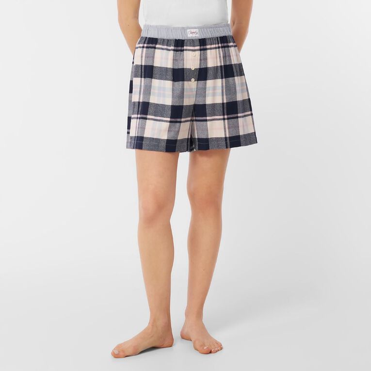 H&H Women's Boyfriend Flanelette Sleep Shorts, Blue Dark, hi-res