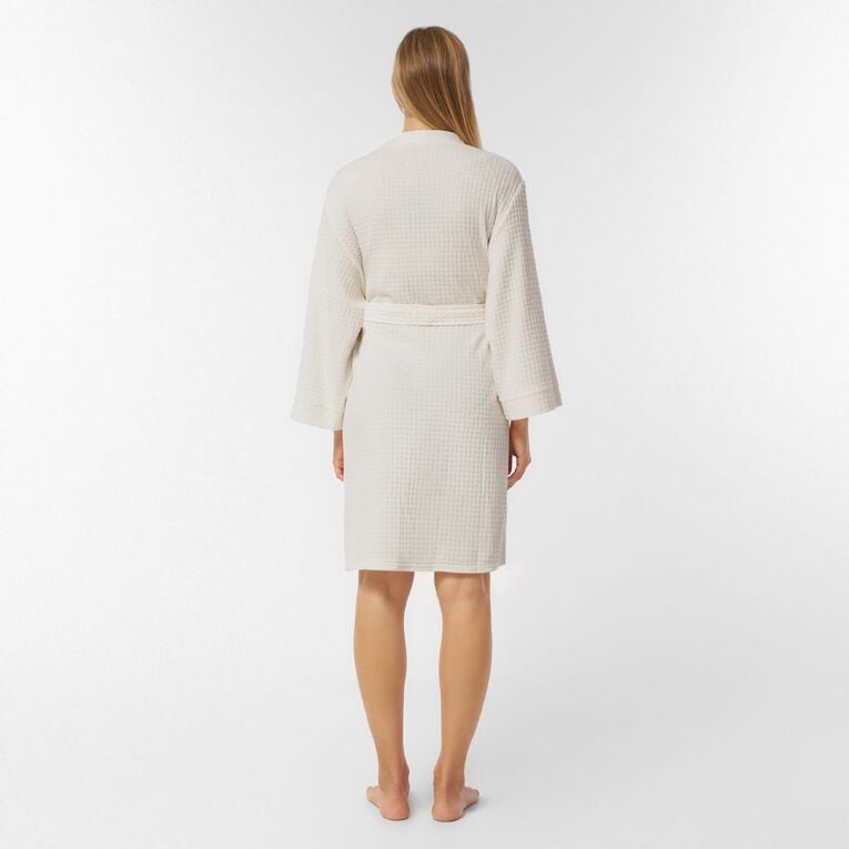 H&H Women's Waffle Robe, Cream, hi-res