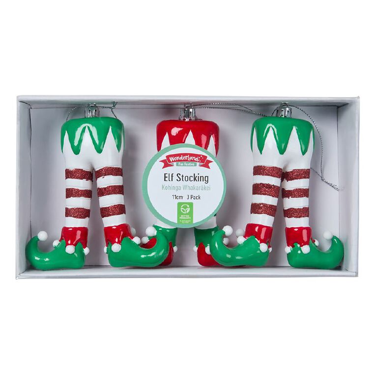 Wonderland Fun Festive Elf Legs Christmas Tree Decorations 11cm 3 Pack, , hi-res