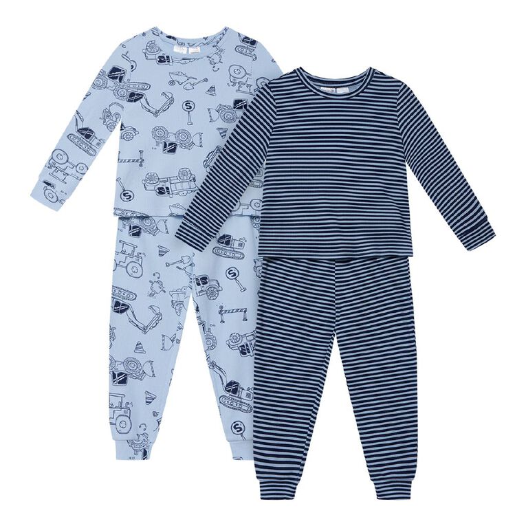 H&H Boy's Ribbed Long Sleeve Pyjamas 2 Pack, Blue Light, hi-res