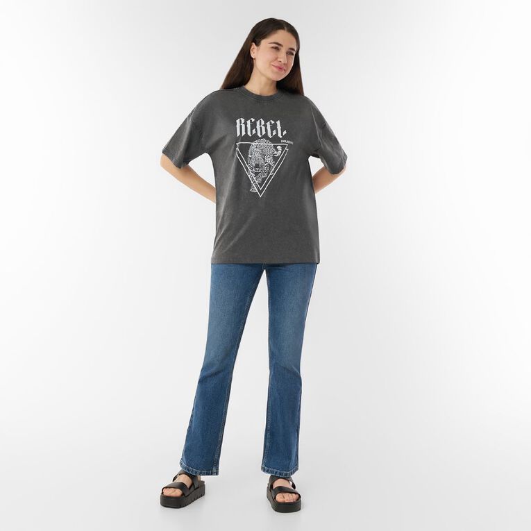 H&H Women's Short Sleeve Boyfriend Graphic Tee, Grey Dark EBONY, hi-res