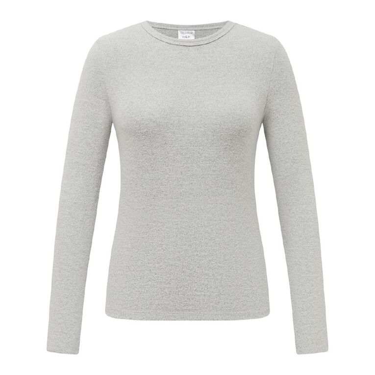 H&H Women's Brushed Knit Long Sleeved Lounge Top, Grey Mid, hi-res