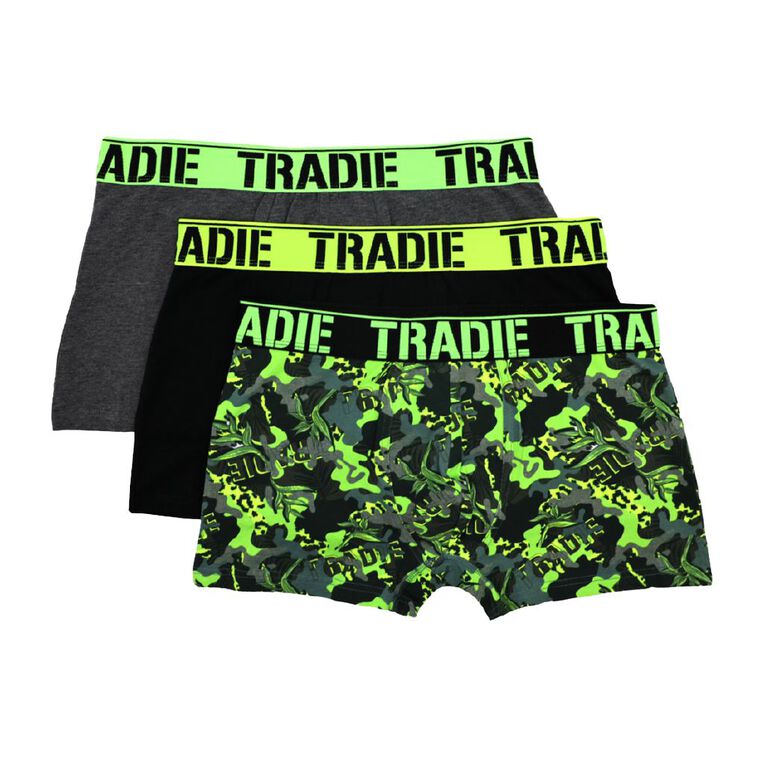 Tradie Men's Trunks 3 Pack, Green/Black, hi-res