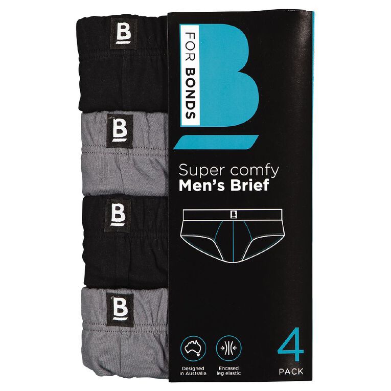 B FOR BONDS Men's Classic Briefs 4 Pack Black/Grey The Warehouse
