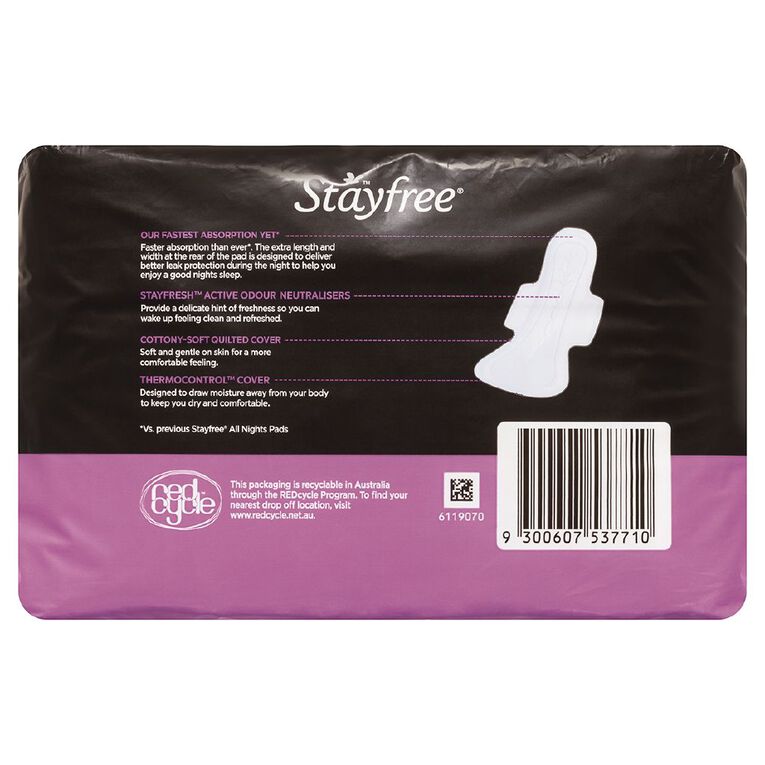 Stayfree All Night Pads with Wings 10 Pack, , hi-res
