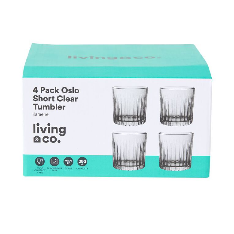 Living & Co Oslo Glass Tumbler Short Clear 4 Pack, , hi-res