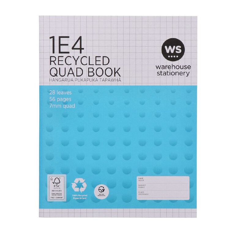 WS Exercise Book 1E4 7mm Quad 28 Leaf Blue, , hi-res