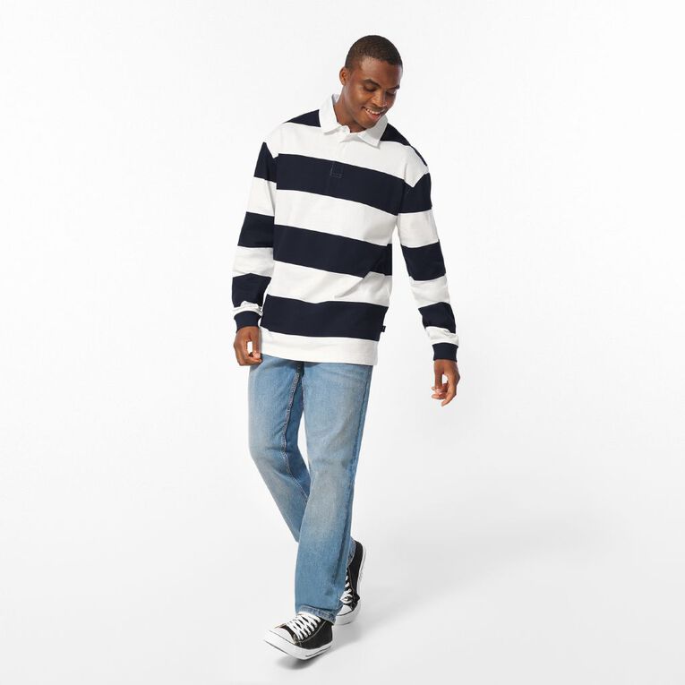H&H Men's Stripe Rugby Polo, Navy/White, hi-res