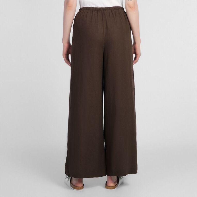 H&H Women's Tie Waist Linen Blend Pants, Brown Dark, hi-res