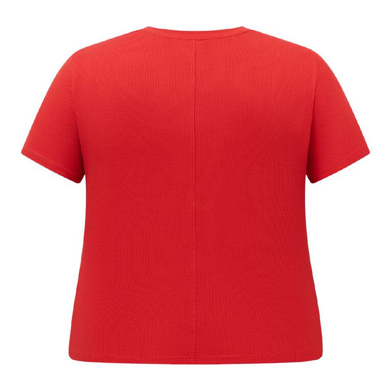 H&H Curve Women's Curve Short Sleeve Baby Rib Tee, Red, hi-res