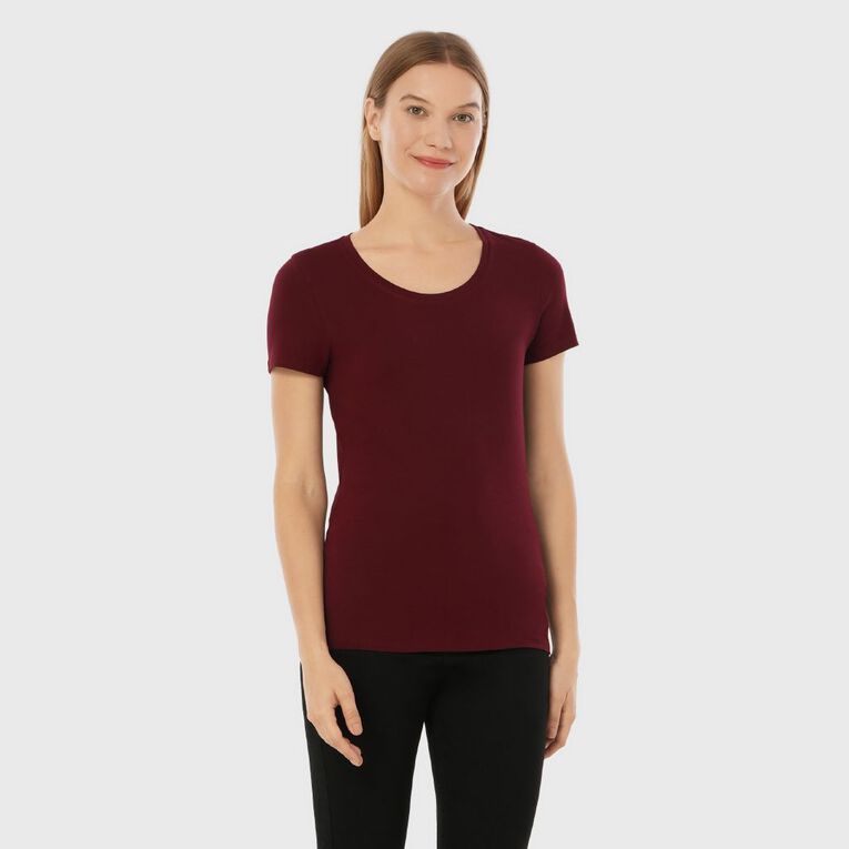 H&H Essentials Women's Stretch Cotton Scoop Neck Tee, Red Dark, hi-res